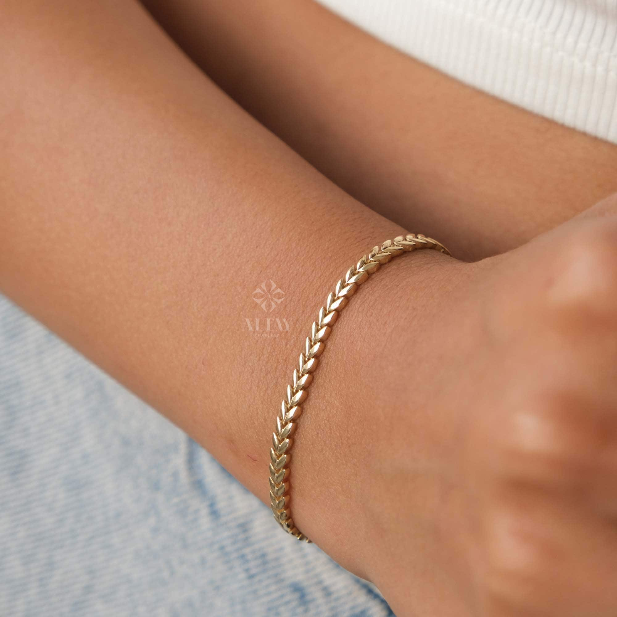 14K Gold Palm Franco Chain Bracelet, Wheat Foxtail Curb Gold Chain, Palm Wheat Chain Anklet, Spiga Chain Bracelet, Men Women Chain