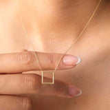 14K Gold Open Square Necklace, Small Square Pendant