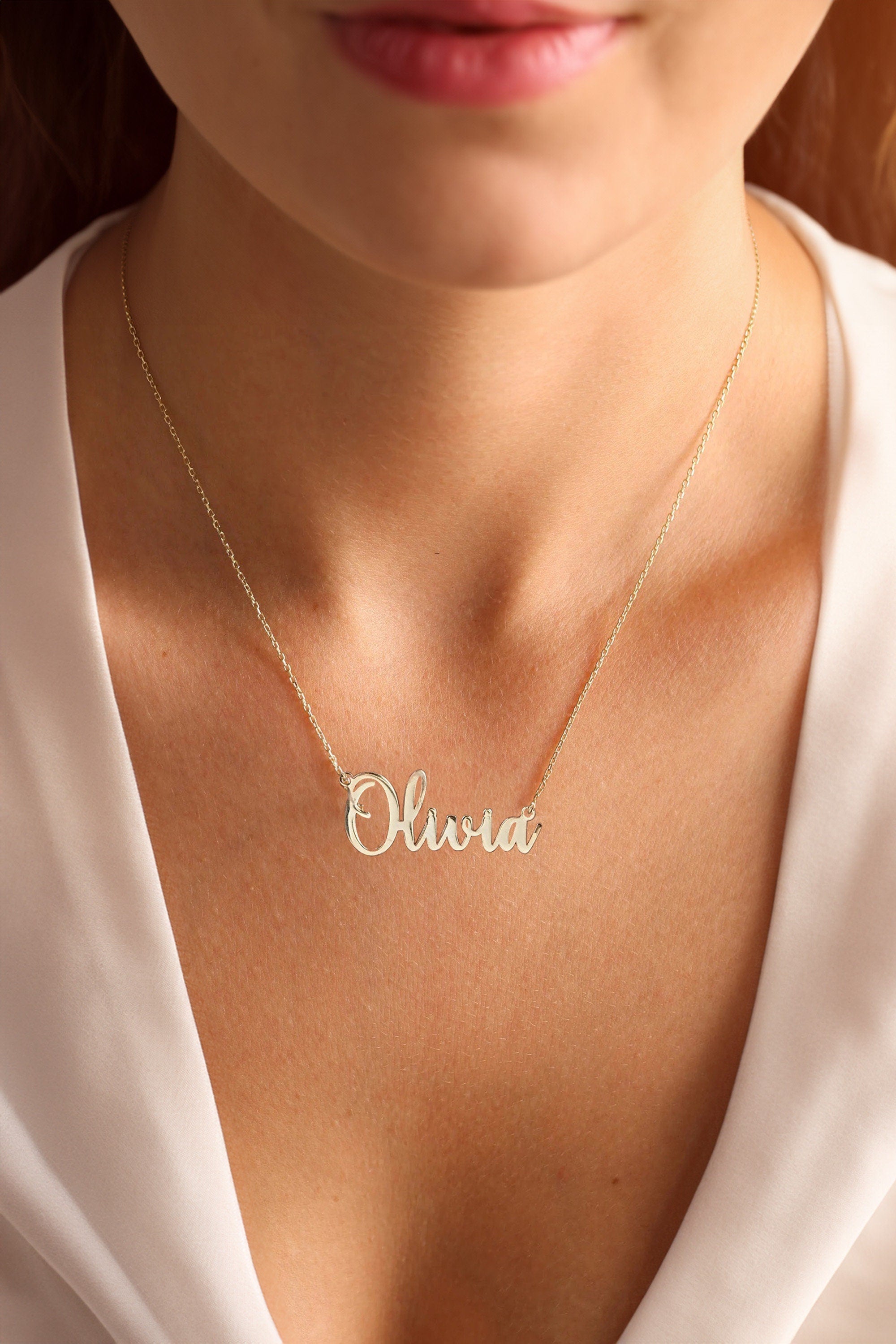 14K Gold Name Necklace, Personalized Name Pendant, Cursive Name Necklace, Dainty Gold Name Plate Necklace, Custom Gift Name Necklace