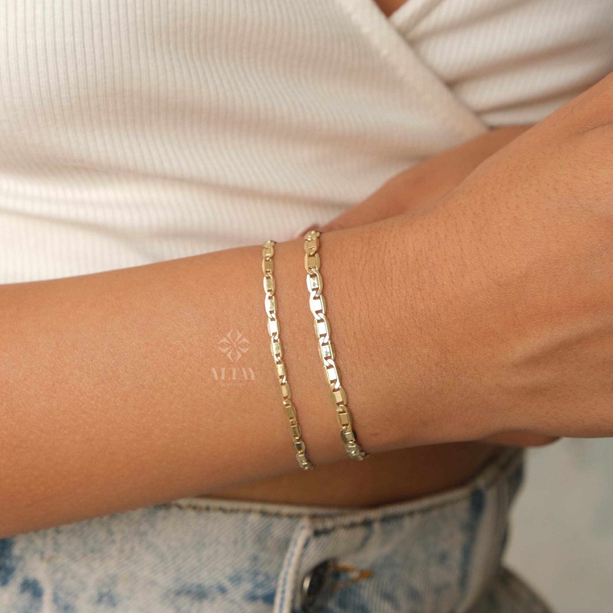 14K Gold Velentino Chain Bracelet, 2.5mm 4mm Figaro Mariner Chain, Light Tone Unisex Chain, Figaro Anklet, Layering Chain, Gift For Her Him