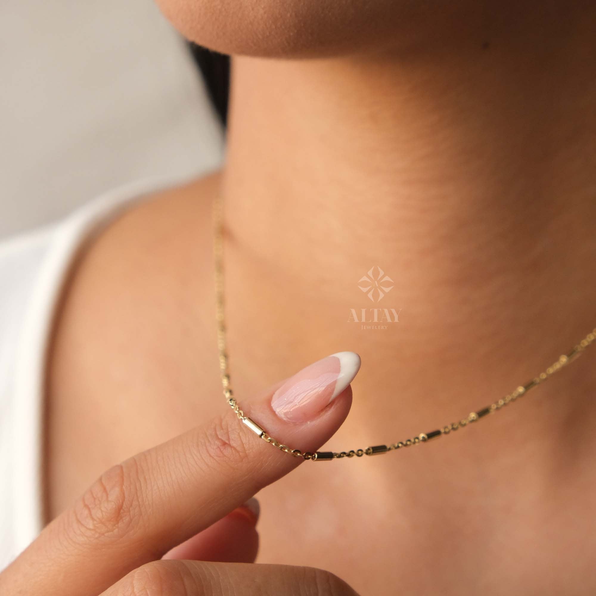 14K Gold Tube Chain Necklace, Tube Chain Necklace, Cylinder Long Tube Chain, Christening Choker , Chunky Chain Rolo, Light Tone Necklace