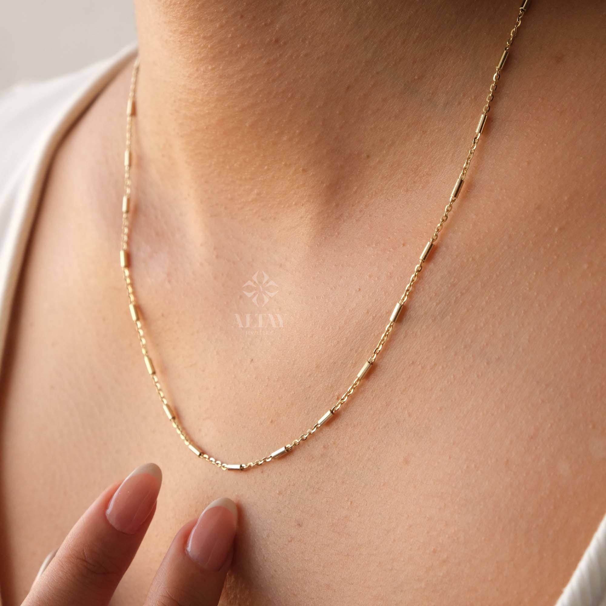 14K Gold Tube Chain Necklace, Tube Chain Necklace, Cylinder Long Tube Chain, Christening Choker , Chunky Chain Rolo, Light Tone Necklace