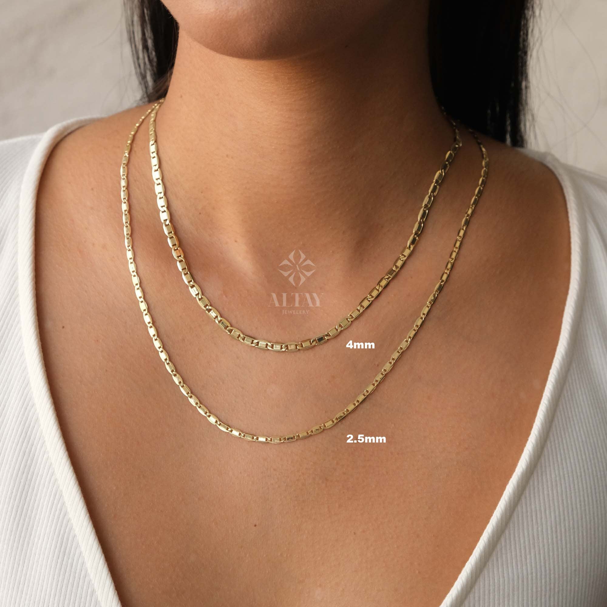 14K Gold Figaro Chain Necklace, 2.5mm 4mm Light Tone Mariner Choker, Layering Chain Necklace, Flat Mariner Anchor Necklace, Men Women Chain