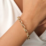 14K Gold Paperclip Rolo Chain Bracelet, Oval Rectangle Paper Clip Chain