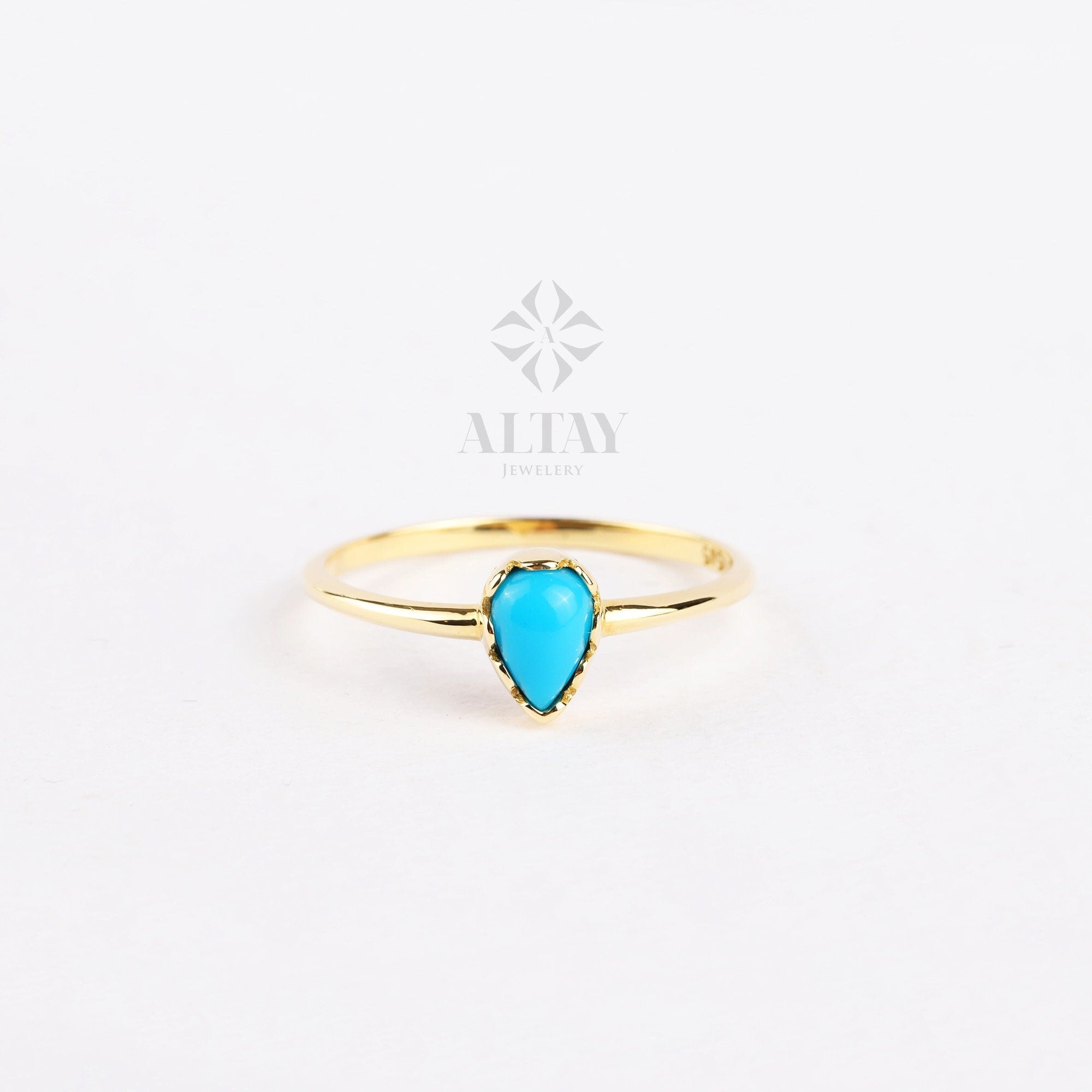 14K Gold Pear Turquoise Ring, Custom Ring For Mom, Turquoise Solitaire Engagement Ring, Basic Natural Stone, Personalized Drop Ring