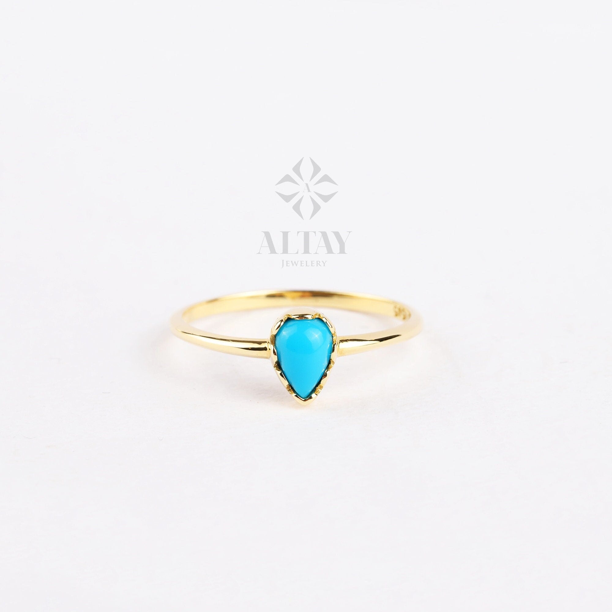 14K Solid Gold Drop Ring, Turquoise Pear Stone Ring, Dainty Knuckle Band, Stackable Ring, Gift For Her, Minimal Ring, Colorful Stone Ring