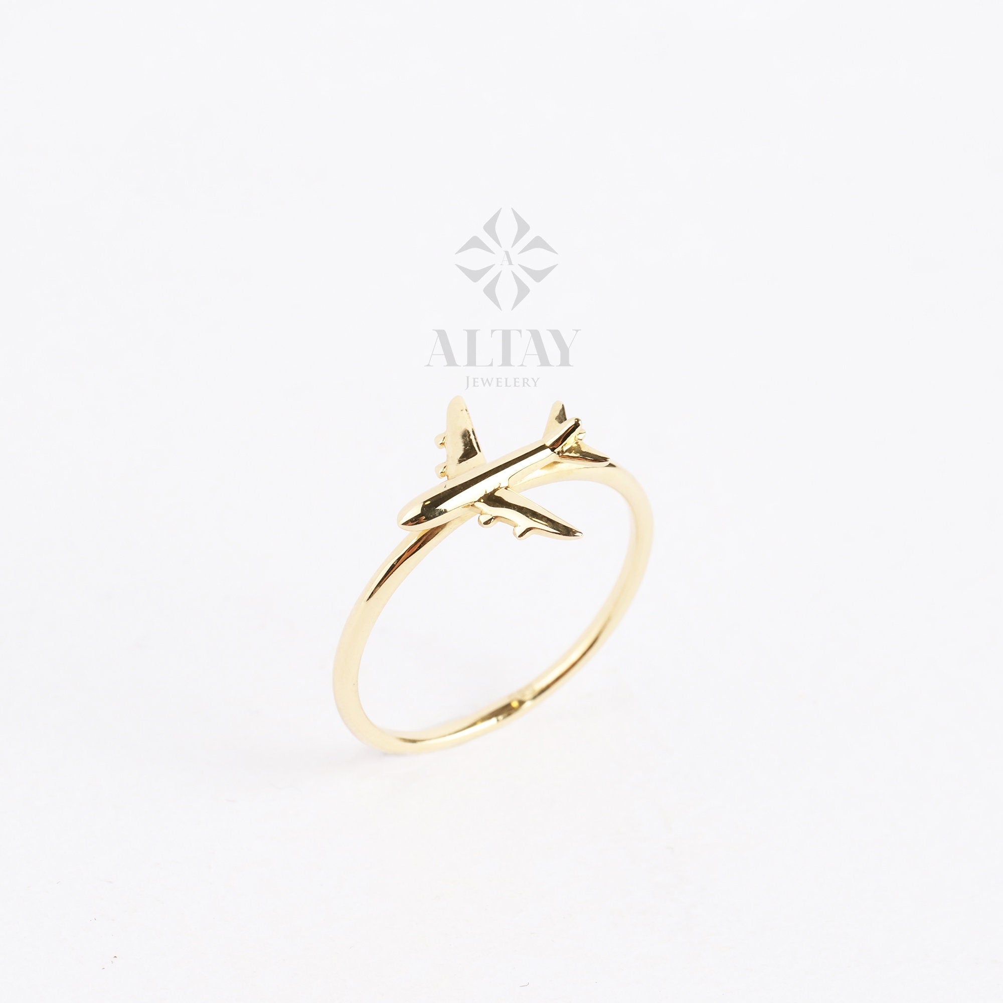 14K Solid Gold Airplane Ring, Aviation Gifts, Plane Gold Ring, Female Pilot Gift, Travel Ring, Minimal Flight Attendant Ring, Gift for Her
