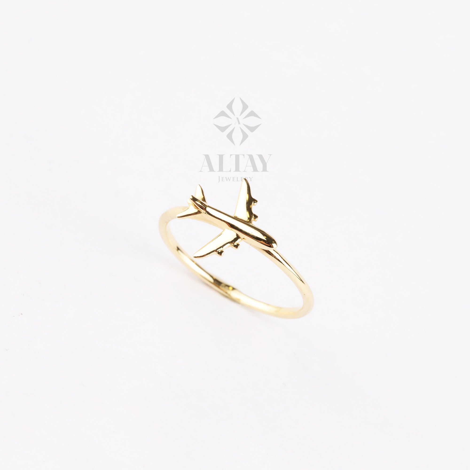 14K Solid Gold Airplane Ring, Aviation Gifts, Plane Gold Ring, Female Pilot Gift, Travel Ring, Minimal Flight Attendant Ring, Gift for Her