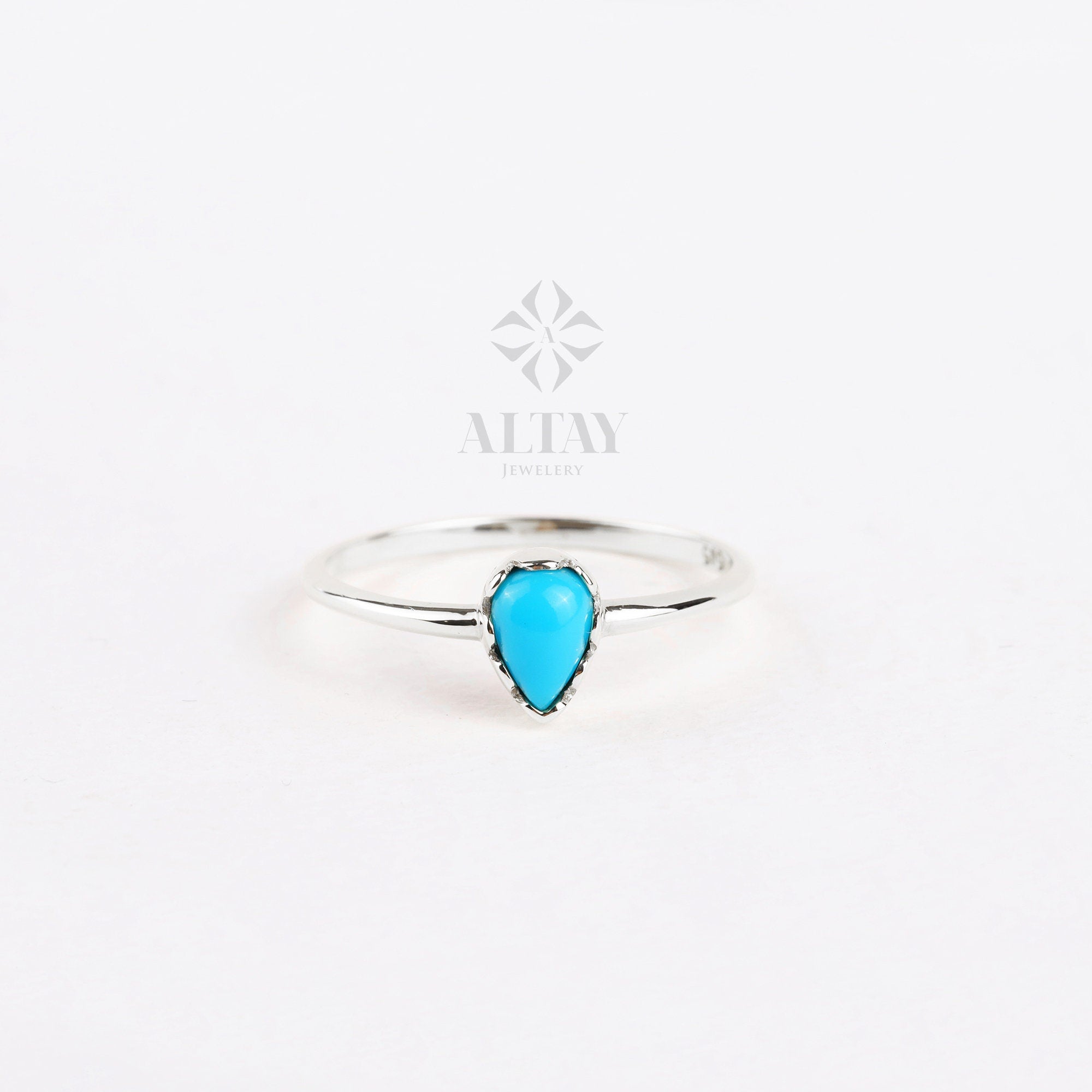 14K Solid Gold Drop Ring, Turquoise Pear Stone Ring, Dainty Knuckle Band, Stackable Ring, Gift For Her, Minimal Ring, Colorful Stone Ring