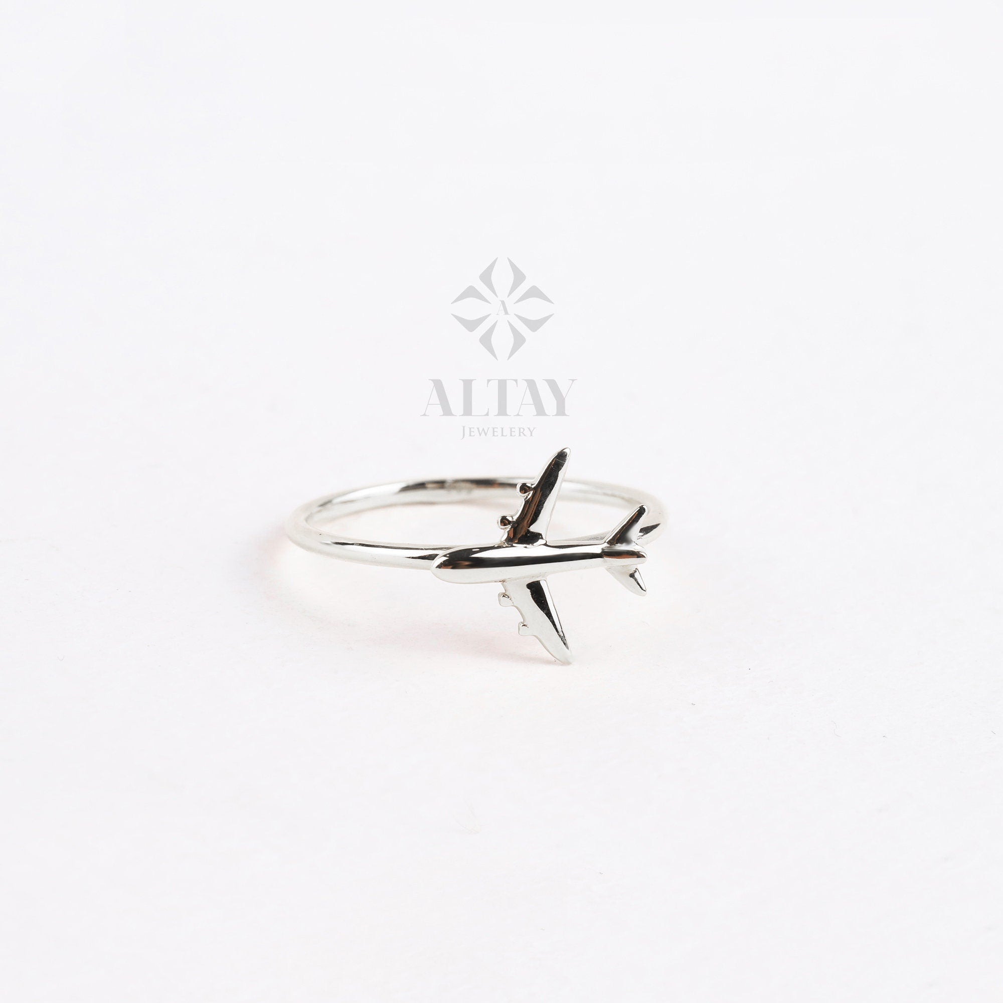 14K Solid Gold Airplane Ring, Aviation Gifts, Plane Gold Ring, Female Pilot Gift, Travel Ring, Minimal Flight Attendant Ring, Gift for Her