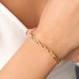 14K Gold Rectangle Long Chain Bracelet, Paperclip Italian Rolo Chain