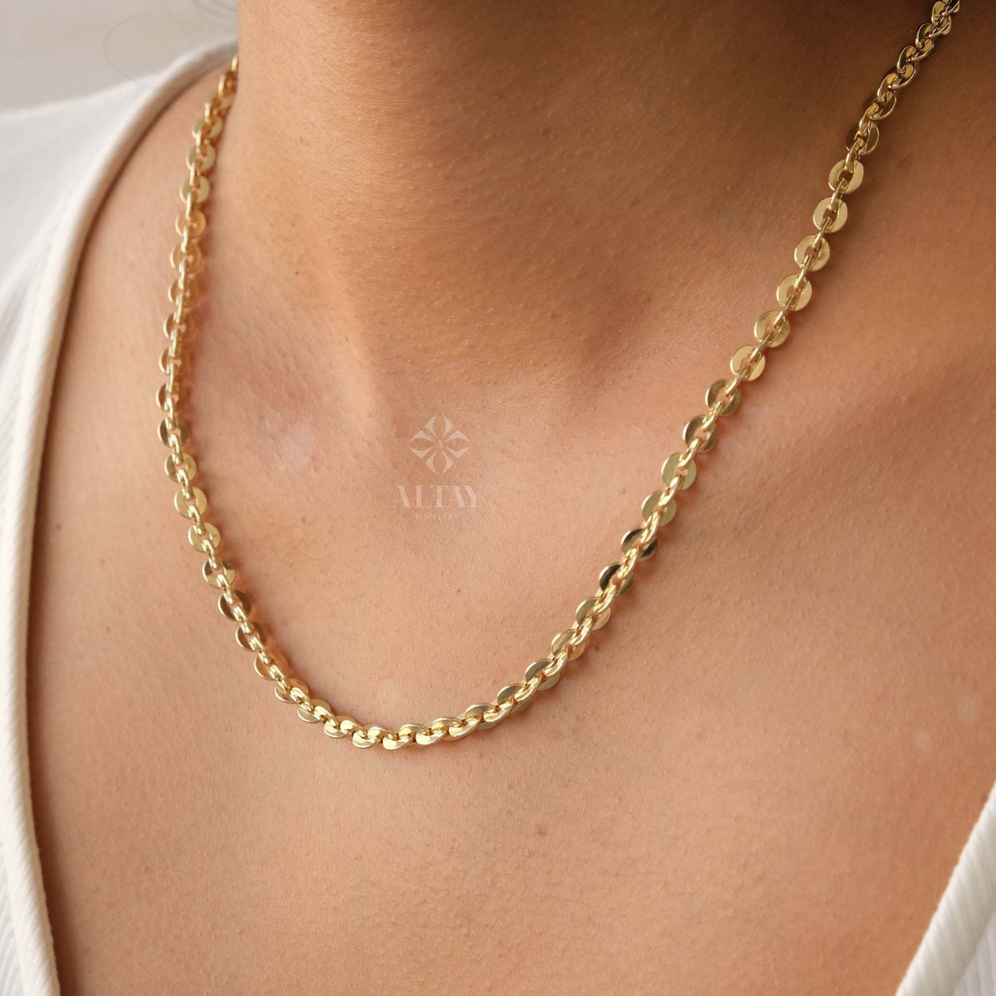 14K Gold Chain Necklace, Rolo Chain Choker, Oval Links Necklace, Chunky Chain Necklace, Cable Chain Necklace, Women Layering Necklace