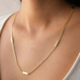 14K Gold Cuban Link Necklace, Dainty Bar Necklace