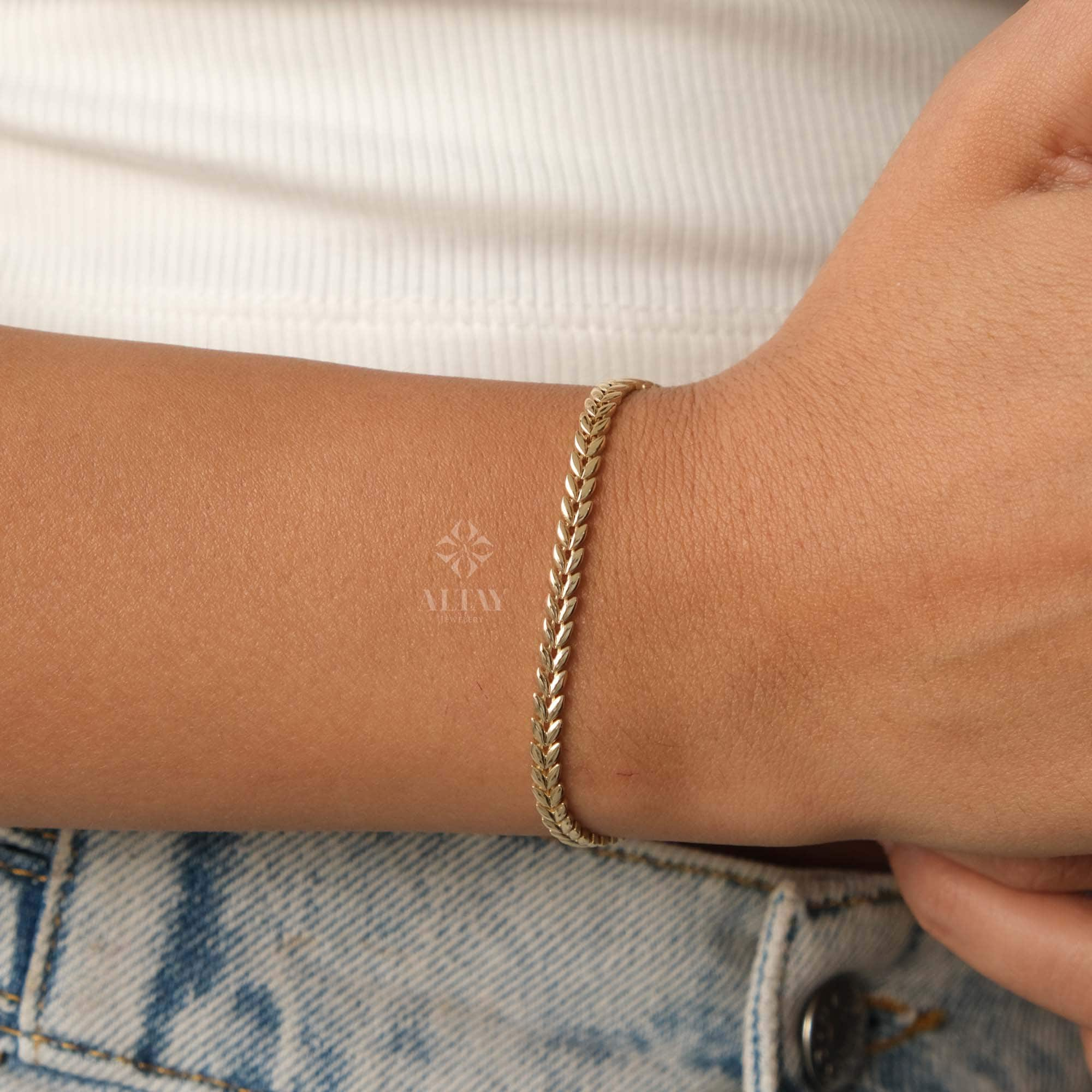 14K Gold Palm Franco Chain Bracelet, Wheat Foxtail Curb Gold Chain, Palm Wheat Chain Anklet, Spiga Chain Bracelet, Men Women Chain