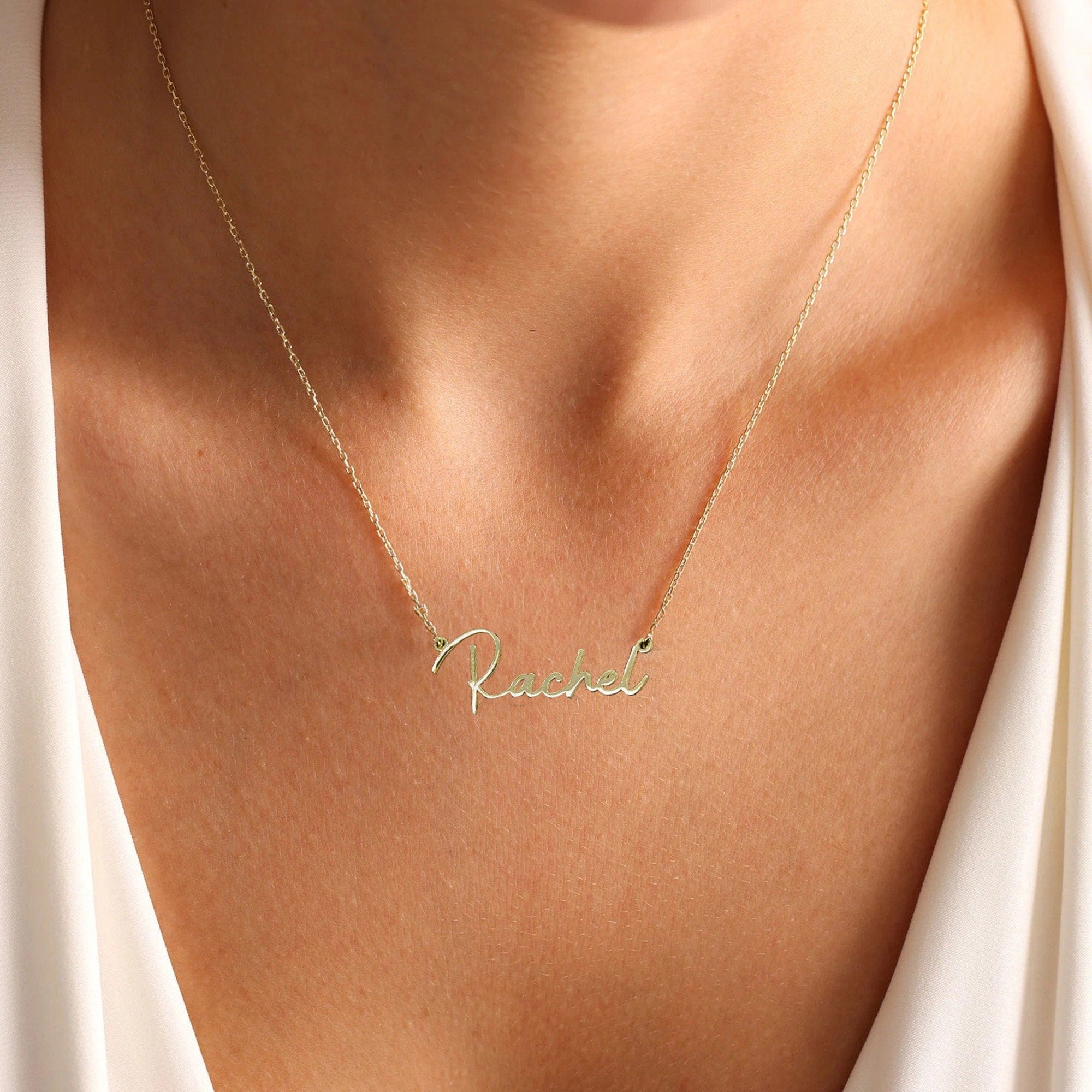 14K Gold Name Necklace, Personalized Name Pendant, Cursive Name Necklace, Dainty Gold Name Plate Necklace, Custom Gift Name Necklace