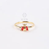 14K Gold Ladybug Ring, Ladybird Colorful Ring
