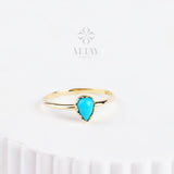 14K Gold Pear Turquoise Ring, Custom Ring For Mom