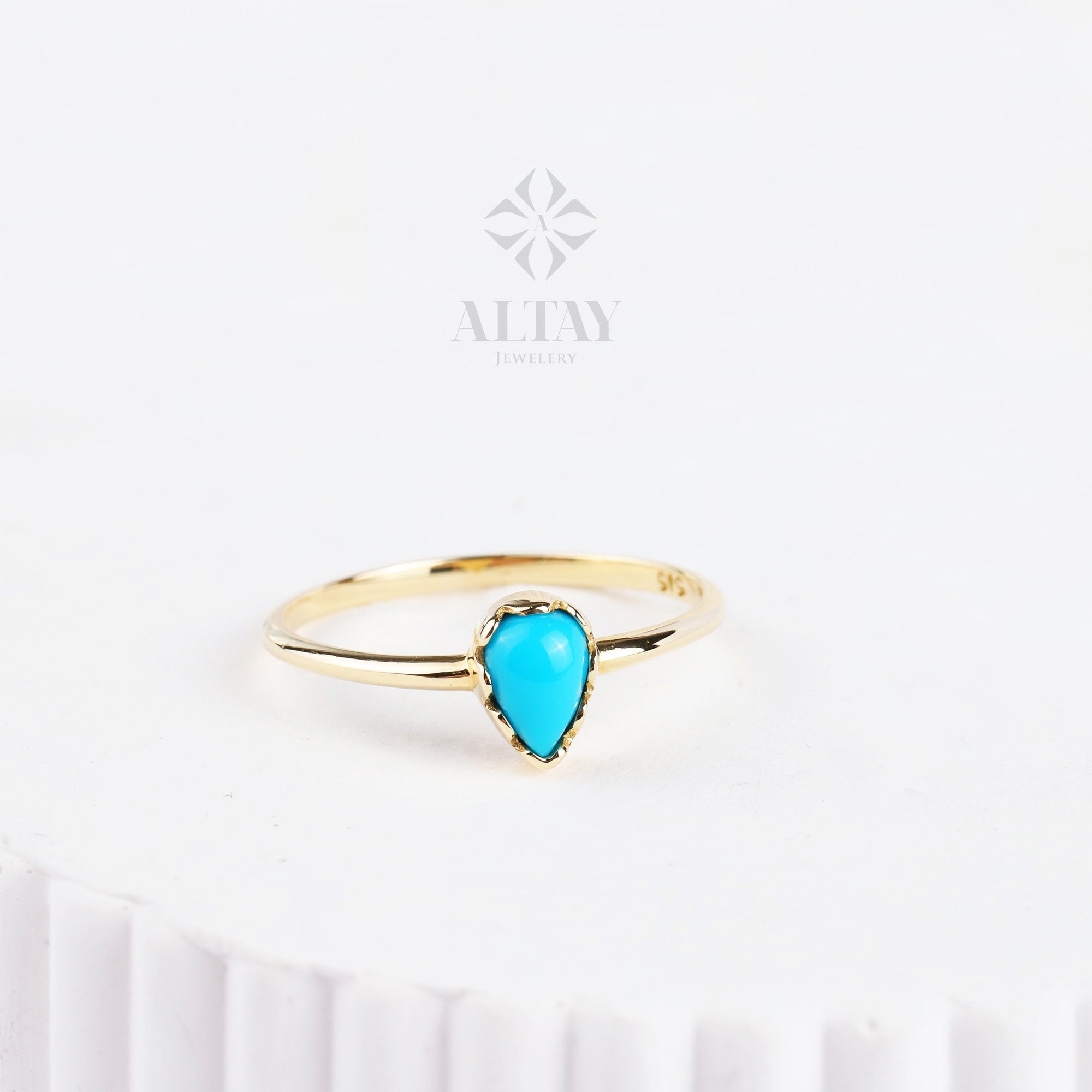 14K Gold Pear Turquoise Ring, Custom Ring For Mom, Turquoise Solitaire Engagement Ring, Basic Natural Stone, Personalized Drop Ring