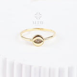 14K Gold Evil Eye Ring, Evil Eye CZ Diamond Band Ring