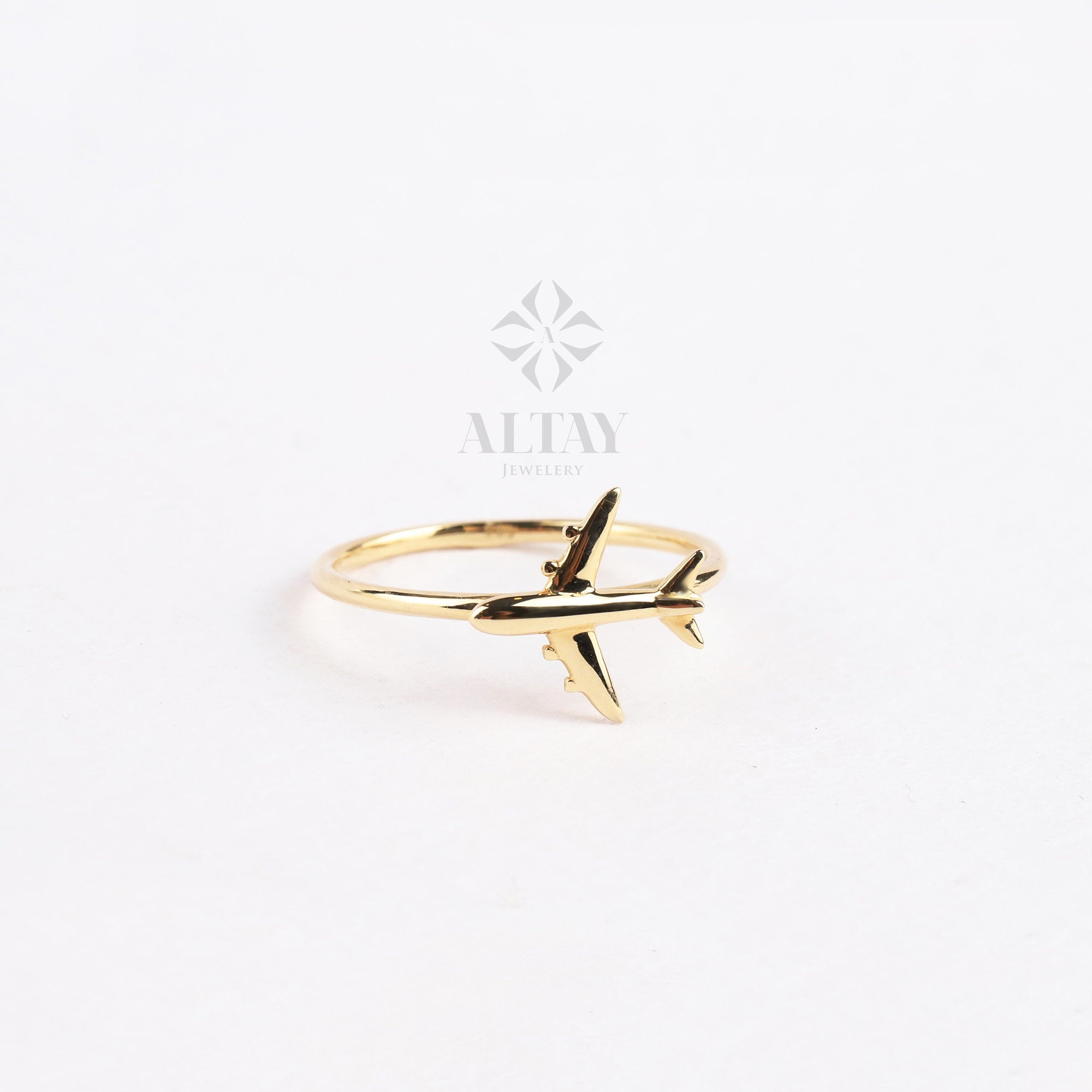 14K Solid Gold Airplane Ring, Aviation Gifts, Plane Gold Ring, Female Pilot Gift, Travel Ring, Minimal Flight Attendant Ring, Gift for Her