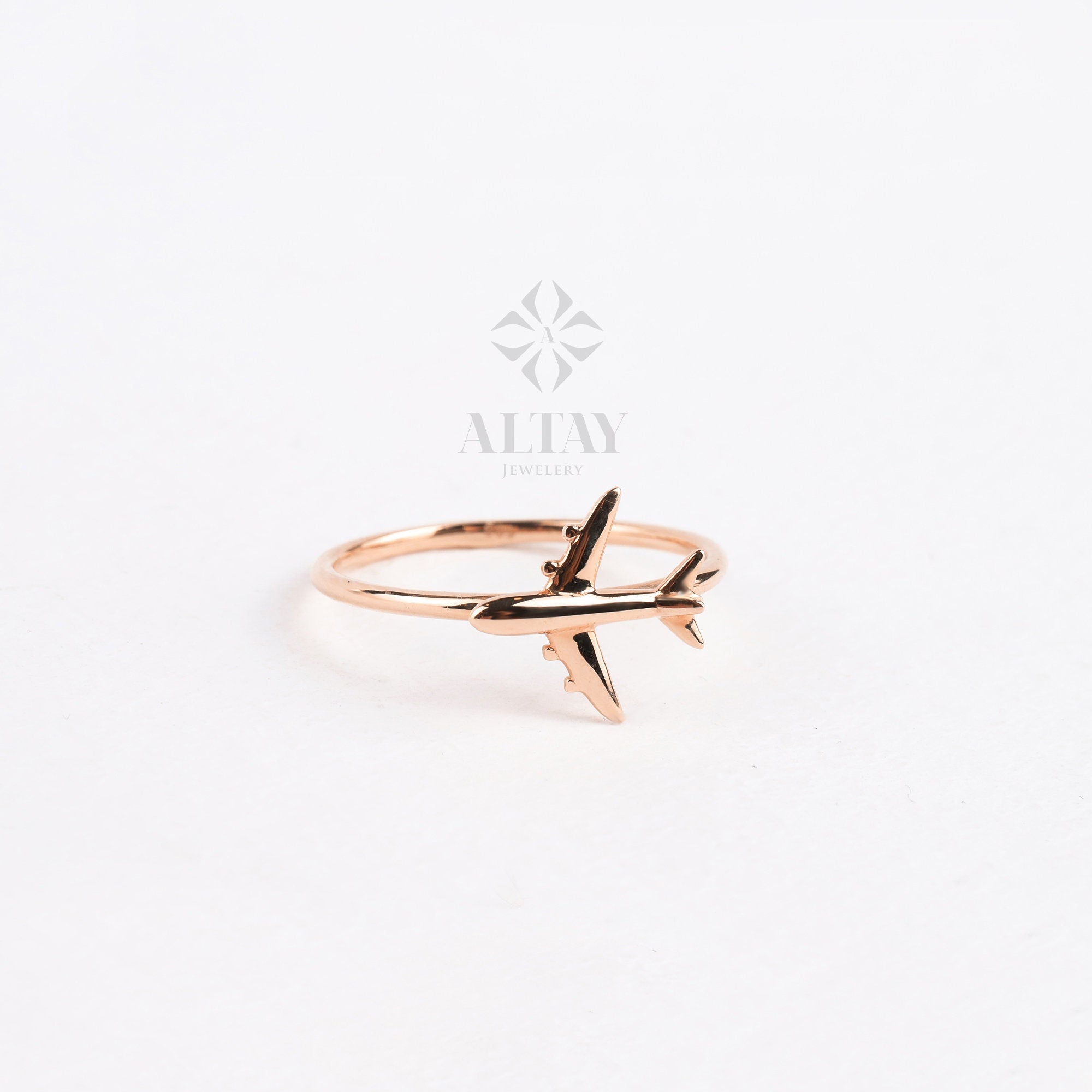 14K Solid Gold Airplane Ring, Aviation Gifts, Plane Gold Ring, Female Pilot Gift, Travel Ring, Minimal Flight Attendant Ring, Gift for Her