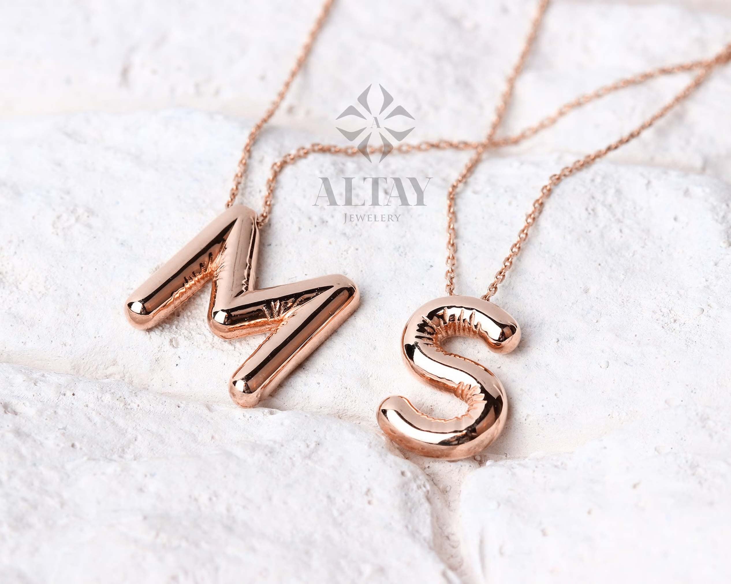 14K Gold 3D Letter Necklace, Bubble Name Necklace, Balloon Initial Pendant, Personalized Jewelry, Custom Stunning Necklace, Gift for Mom