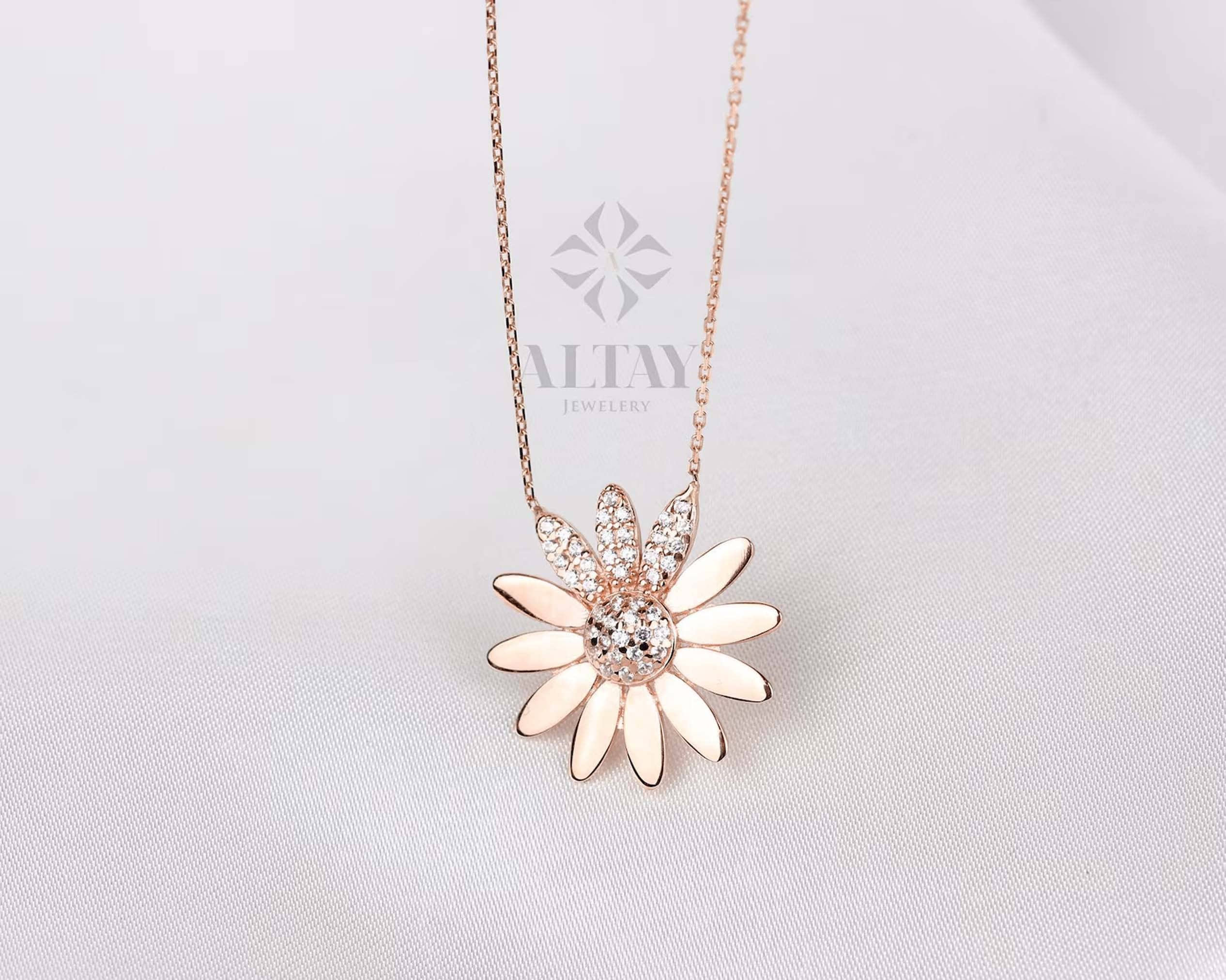 14K Gold Daisy Pendant, Gold Cz Diamond Flower Necklace, Yellow and White Choker, Gift for Her, Daisy Charm, Dainty Everyday Daisy Jewelry