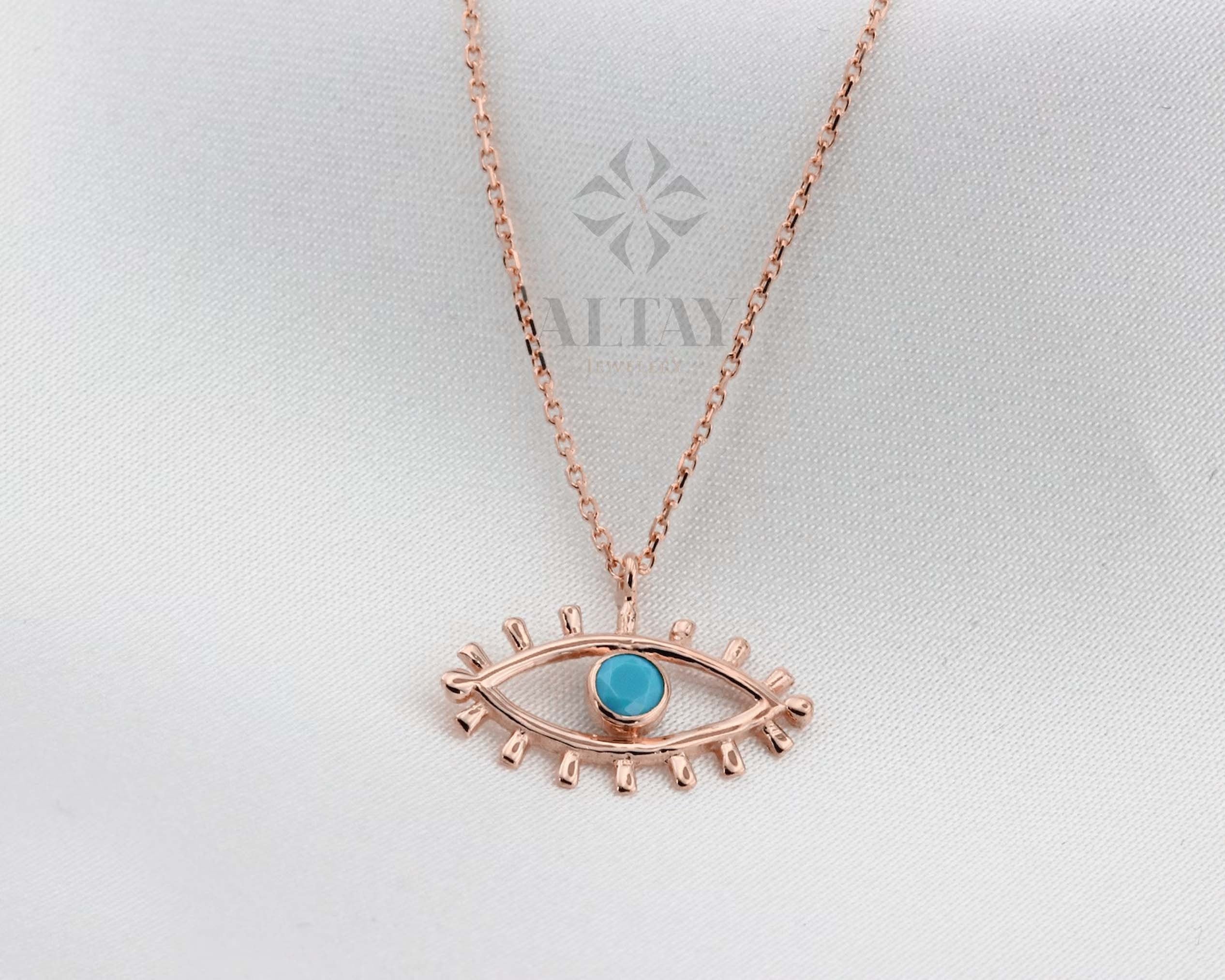 14K Gold Evil Eye Necklace, Medallion Third Eye Necklace, Minimalist Eye Necklace, Turquoise Stone Charm, Protection Pendant Charm Necklace