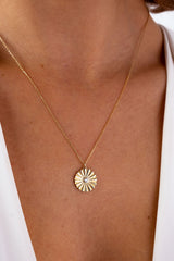 14K Gold Sunshine Necklace, Circle Sunshine Pendant