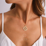 14K Gold Compass Necklace, Personalized Compass Medallion