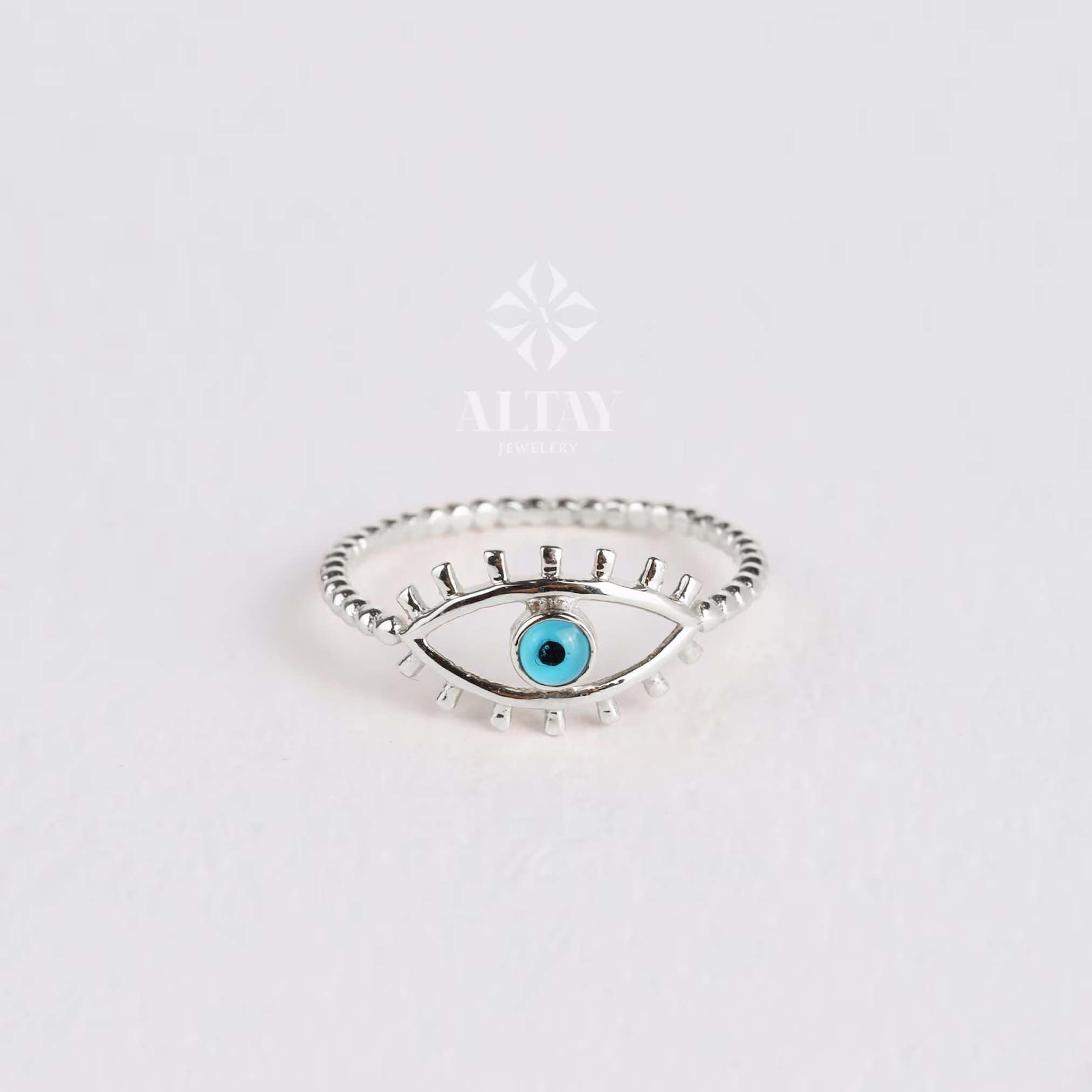 14K Gold Evil Eye Ring, Evil Eye Protection Ring, Tiny Evil Eye Band Ring, Womens Pinky Ring, Minimalist Third Eye Ring, Good Luck Ring