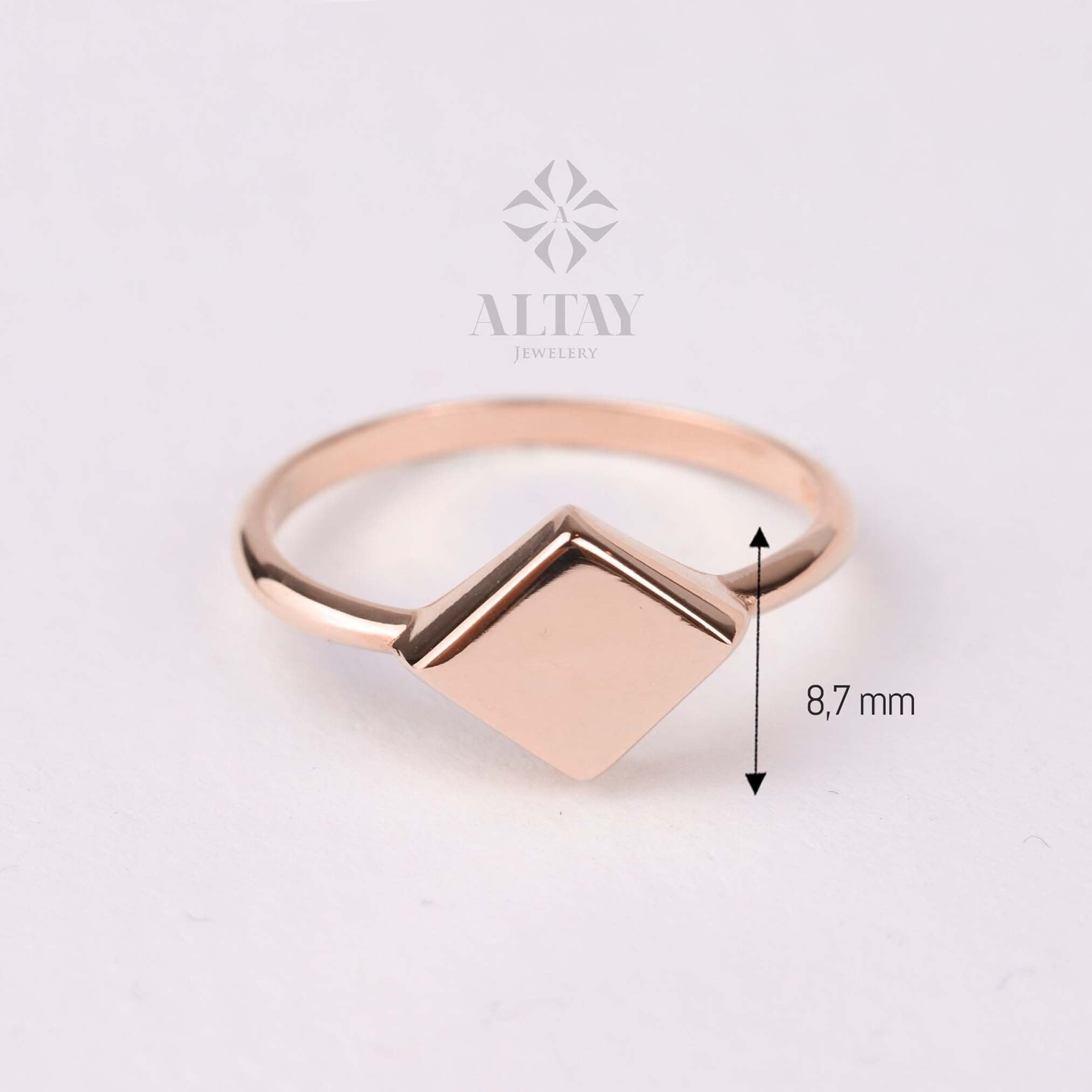 14K Gold Square Signet Ring, Rhombus Ring, Kite Signet Band Ring, Personalized Pinky Ring, Engraved Initial Ring, Custom Name Ring