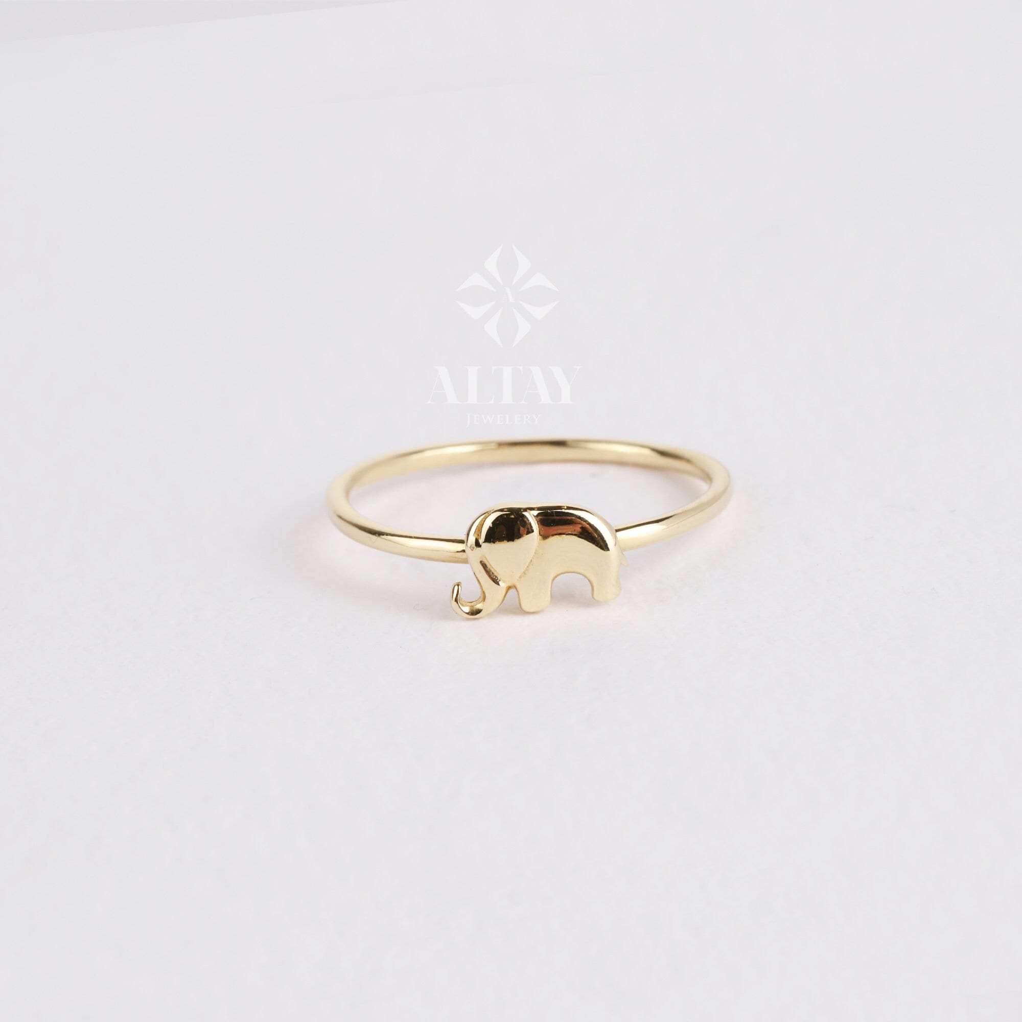 14K Gold Elephant Ring, Tiny Elephant Band Ring, Animal Gold Jewelry, Good Fortune Symbol, Minimalist Gold Ring, Gold Stacking Knuckle Ring