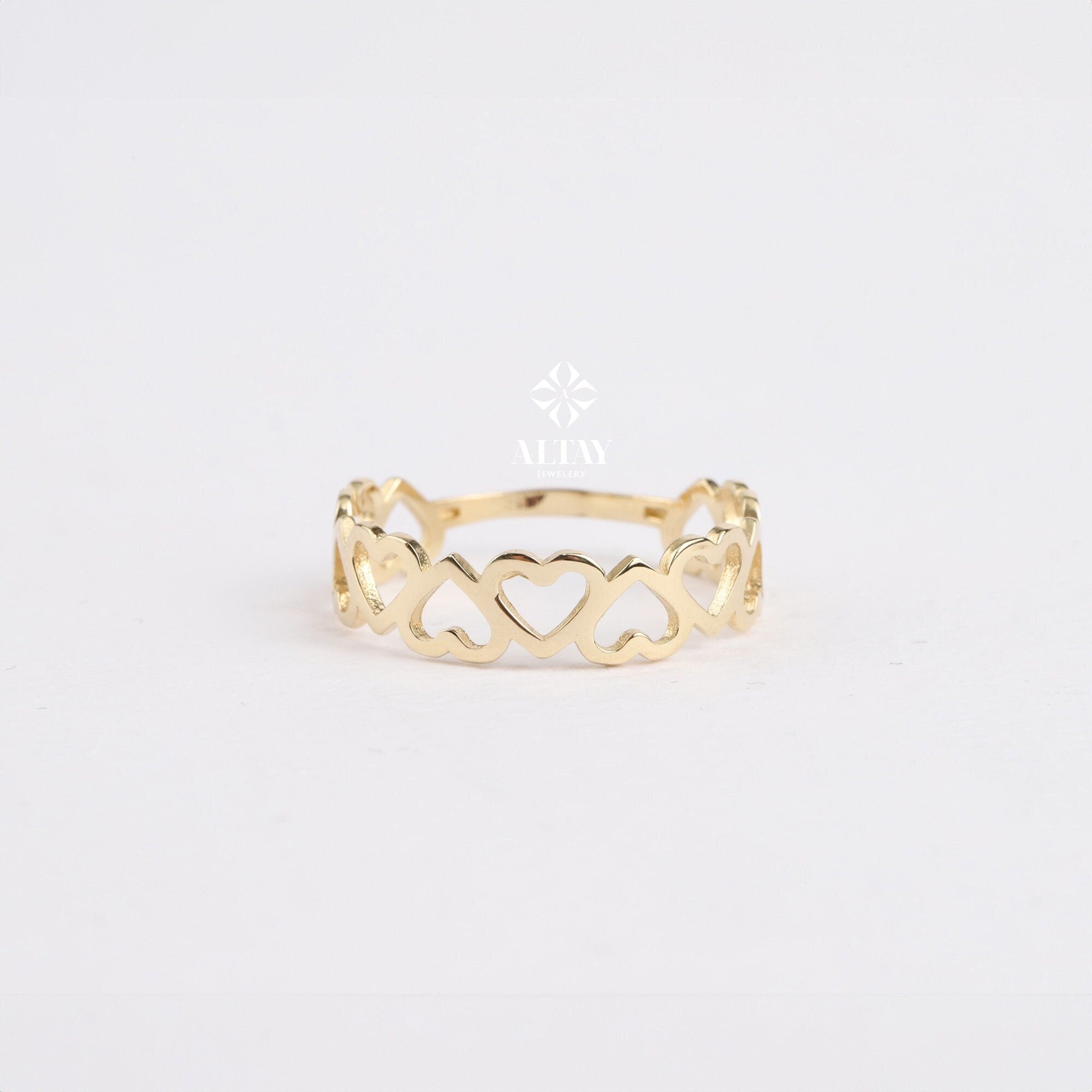 14K Gold Heart Ring, Multi Heart Love Ring, Heart Infinity Ring, Half Eternity Heart Band, Minimalist Promise Ring, Unique Open Heart Ring