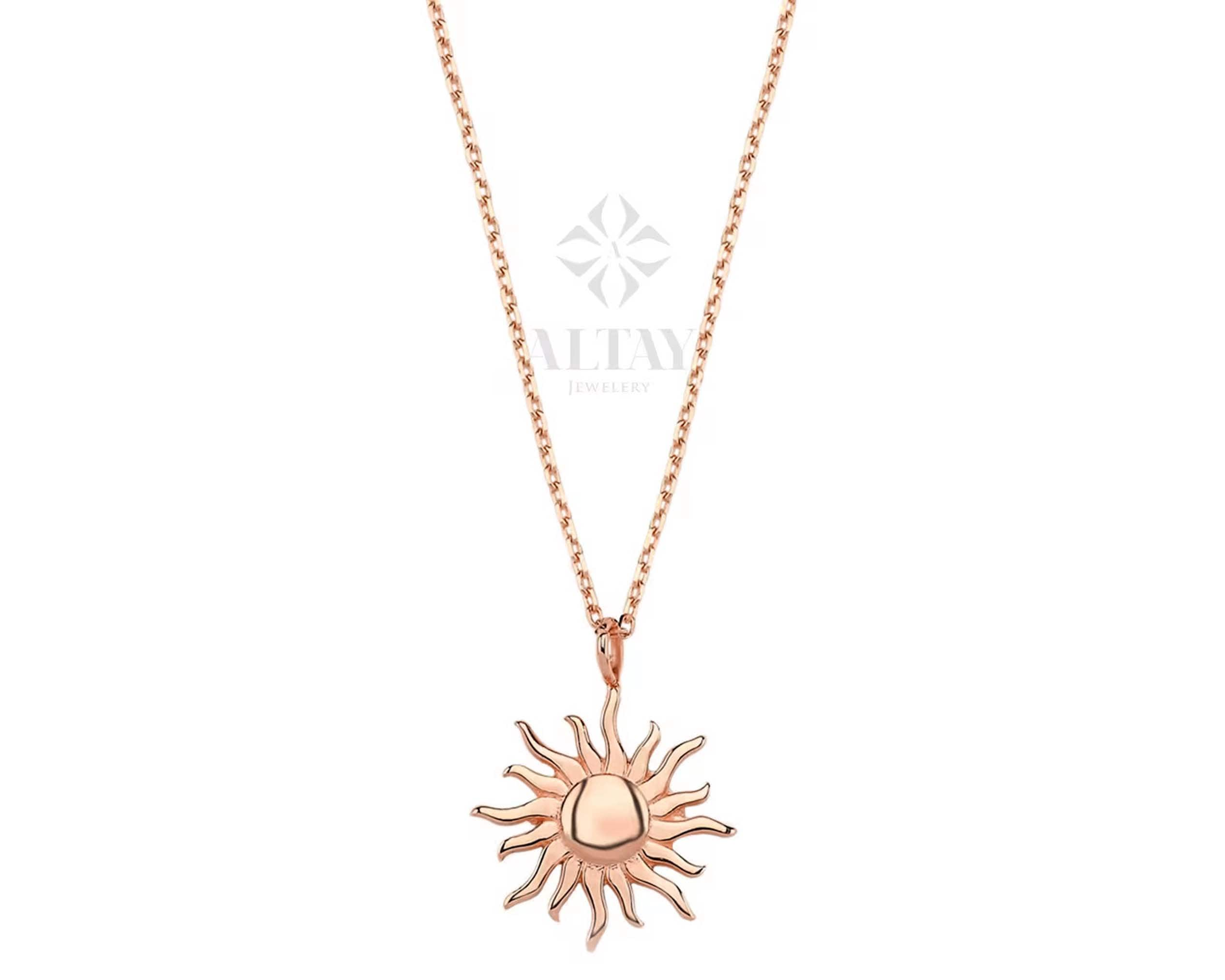 14K Gold Sun Necklace, Sunshine Pendant Necklace, Circle Sunburst Celestial Charm, Disc Sun Pendant, Small Coin Necklace, Solar Medallion