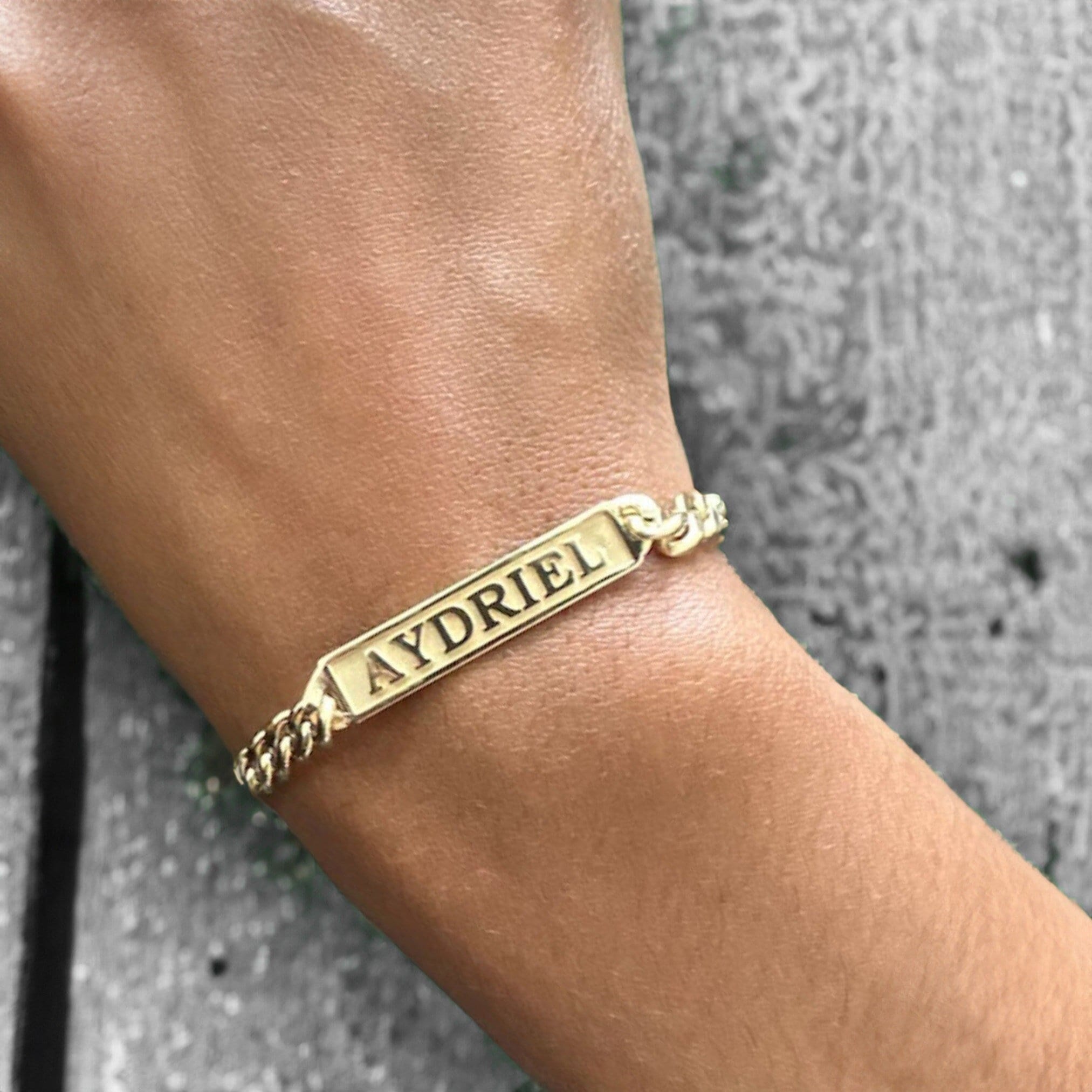 14K Gold Name Bracelet, Nameplate ID Bracelet, Personalized Chain Bracelet, Gold Custom Engraved Bracelet, Date Bracelet, Gift For Her Him