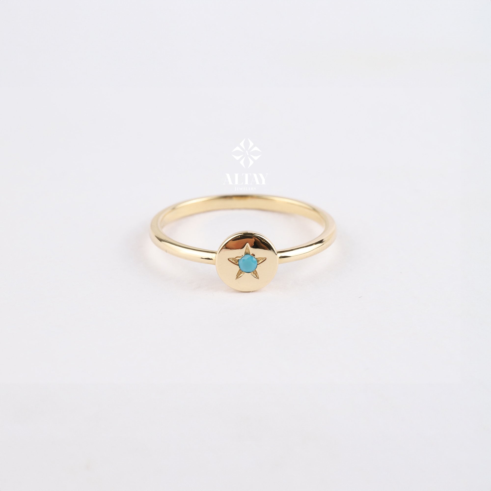 14K Gold Star Ring, Tiny Pinky Star Ring, Turquoise Polar Star Band, Round North Star Ring, Celestial Dainty Ring, Minimalist Matching Ring