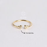 14K Gold Heart Ring, Double Heart Ring