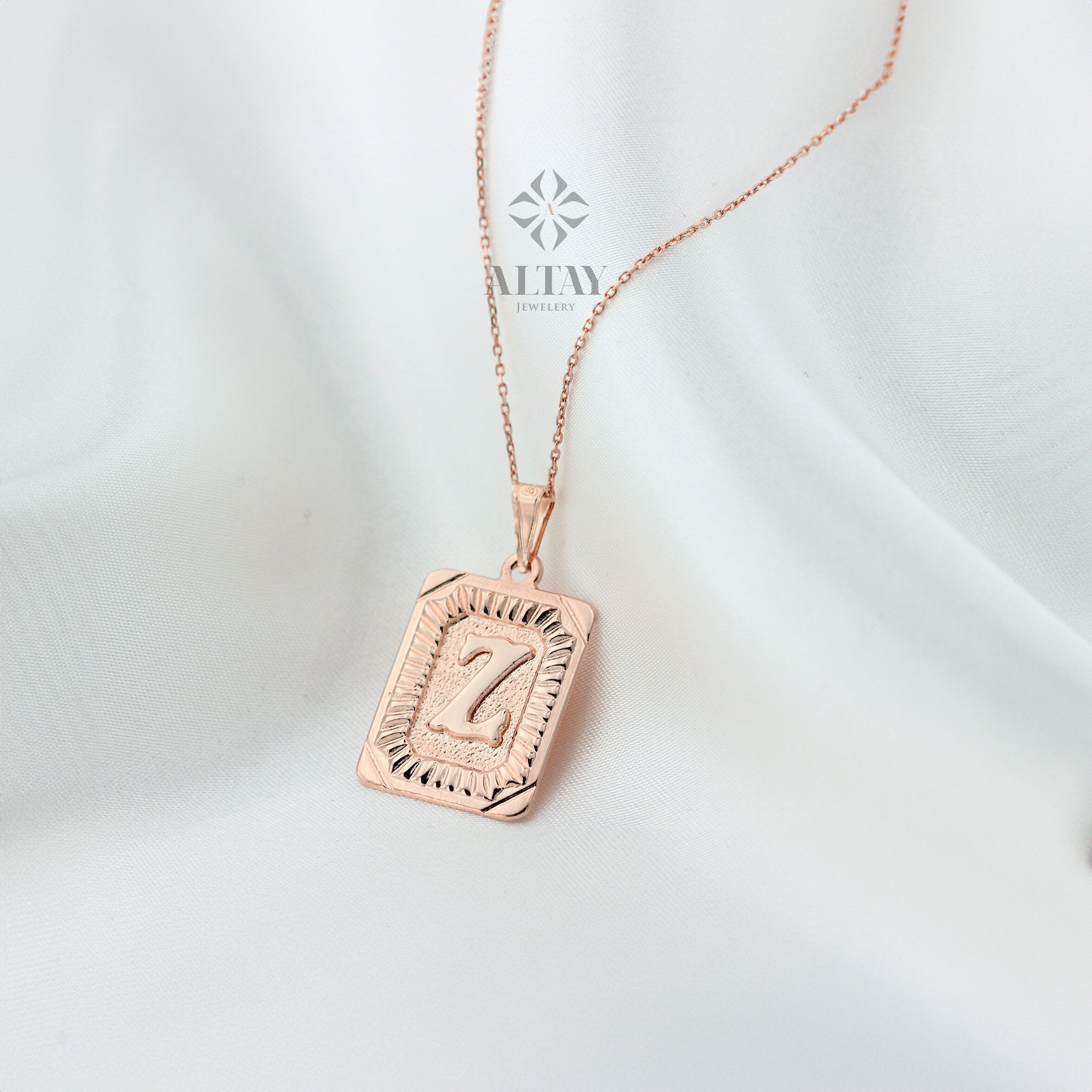 14K Gold Initial Necklace, Gold Letter Necklace, Square Block Letter, Custom Personalized Necklace, Medallion Necklace, Gift For Her Him