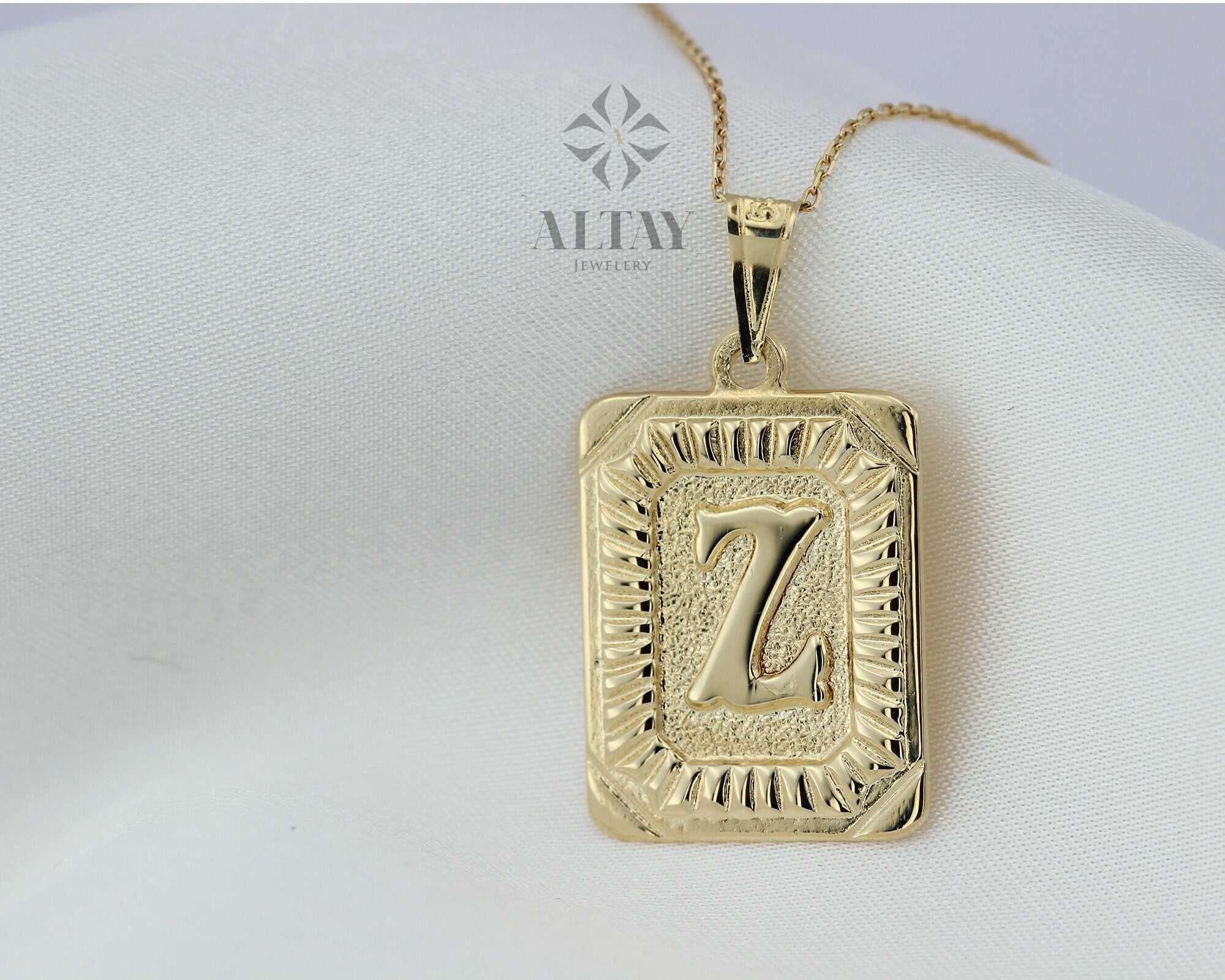 14K Gold Initial Necklace, Gold Letter Necklace, Square Block Letter, Custom Personalized Necklace, Medallion Necklace, Gift For Her Him