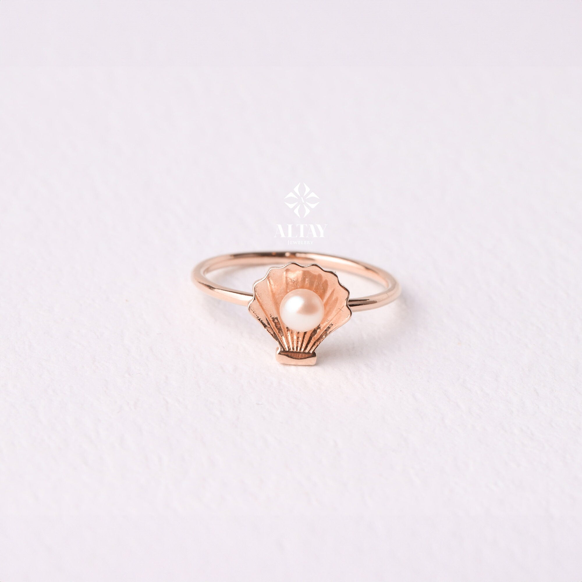 14K Gold Oyster Shell Ring, Seashell Pearl Ring, Nautical Symbol Ring, Best Friends Gift, Good Luck ring, Valentines Unique Gift for Her