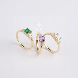 14K Gold Engagement Ring, Art Deco Gold Baguette Ring