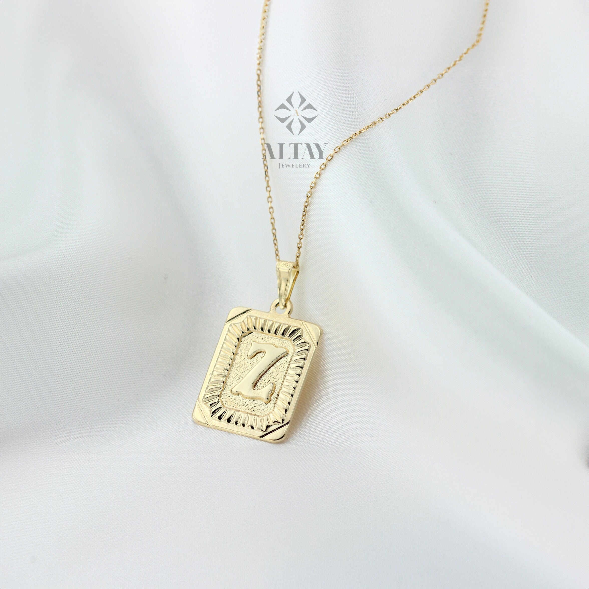 14K Gold Initial Necklace, Gold Letter Necklace, Square Block Letter, Custom Personalized Necklace, Medallion Necklace, Gift For Her Him