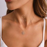 14K Snow Flake Necklace, Gold Snowflake Necklace