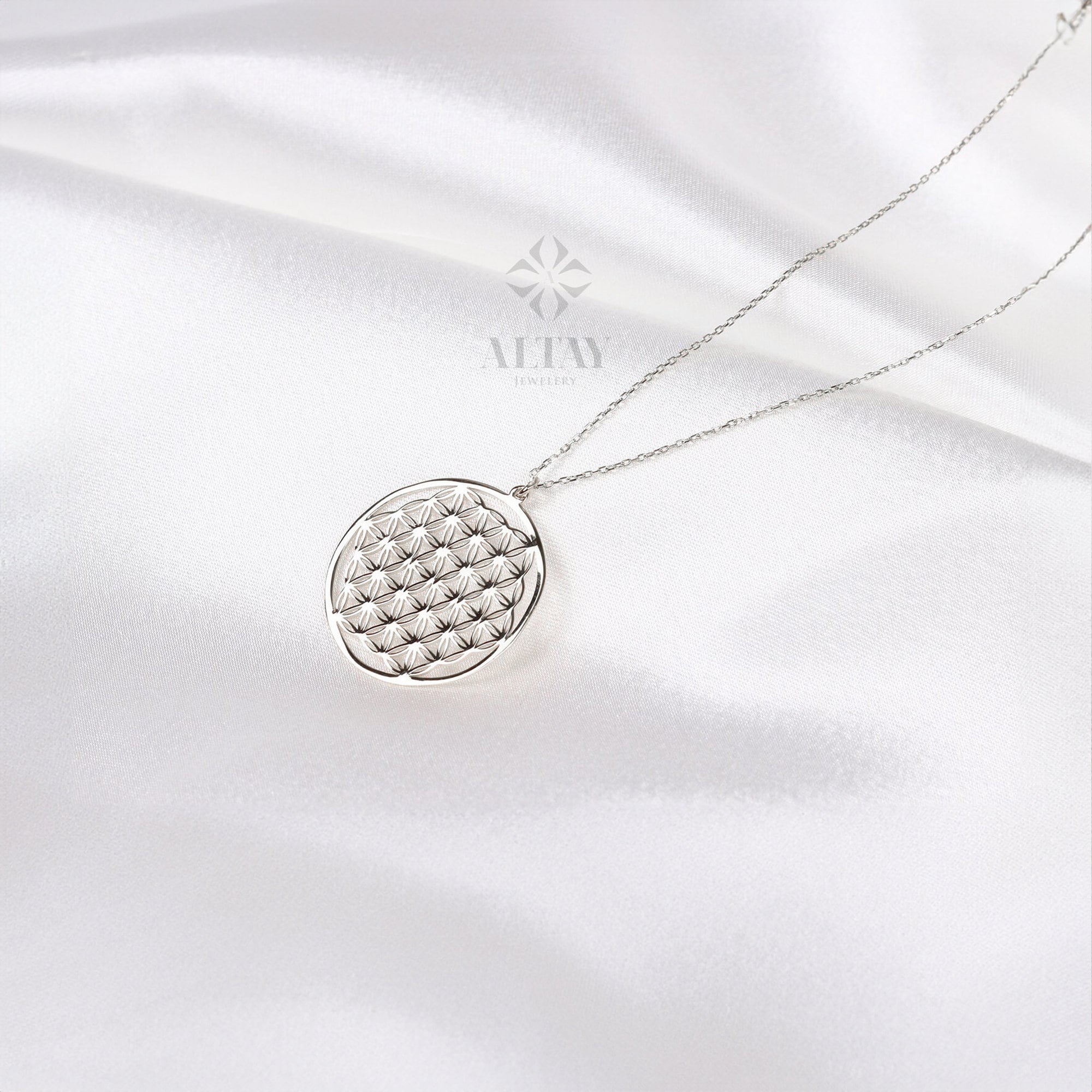 14K Gold Flower Of Life Pendant, Flower Of Life Necklace, Sacred Geometry Pendant, Medallion Necklace, Symbol of Perun, Gift for Her