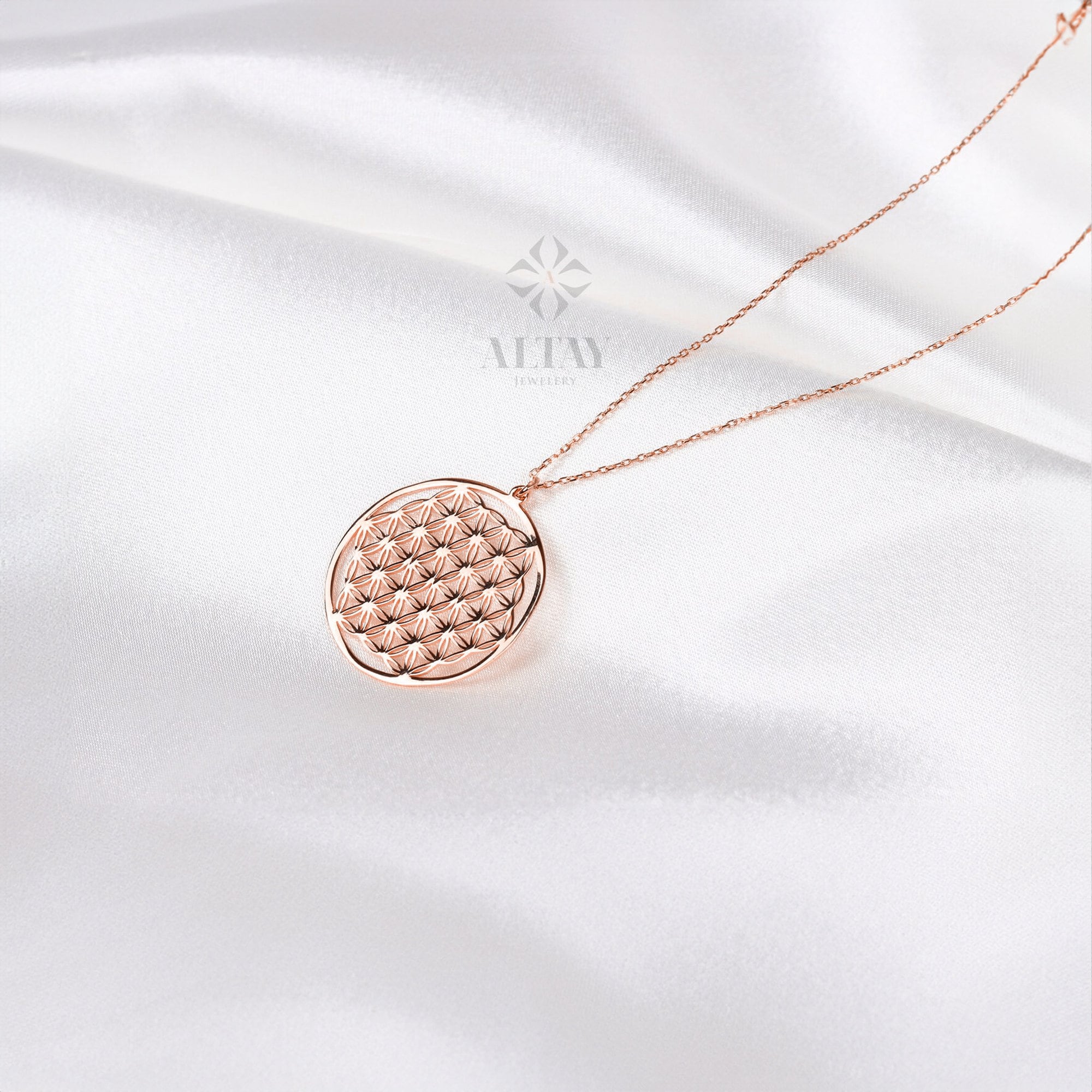 14K Gold Flower Of Life Pendant, Flower Of Life Necklace, Sacred Geometry Pendant, Medallion Necklace, Symbol of Perun, Gift for Her