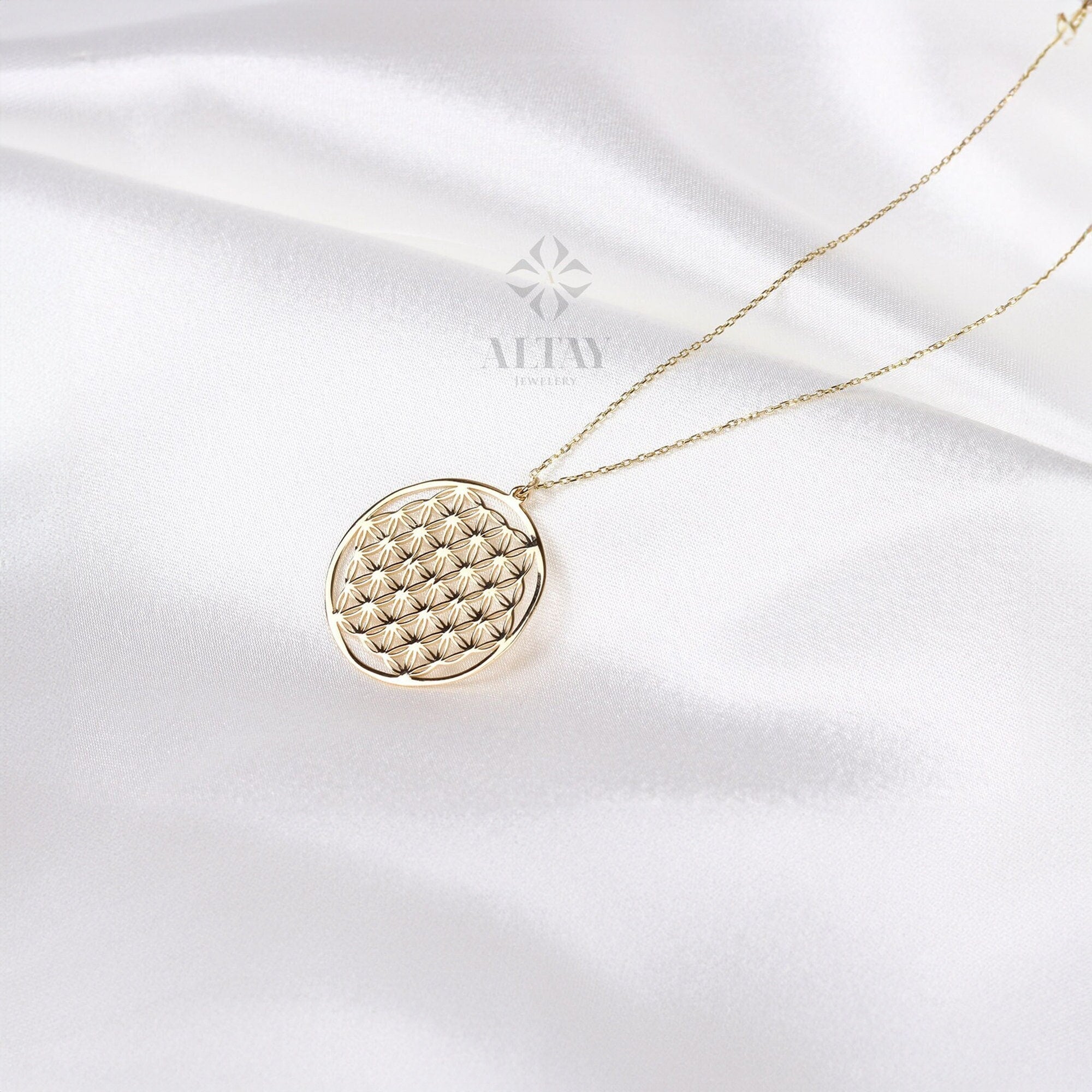 14K Gold Flower Of Life Pendant, Flower Of Life Necklace, Sacred Geometry Pendant, Medallion Necklace, Symbol of Perun, Gift for Her