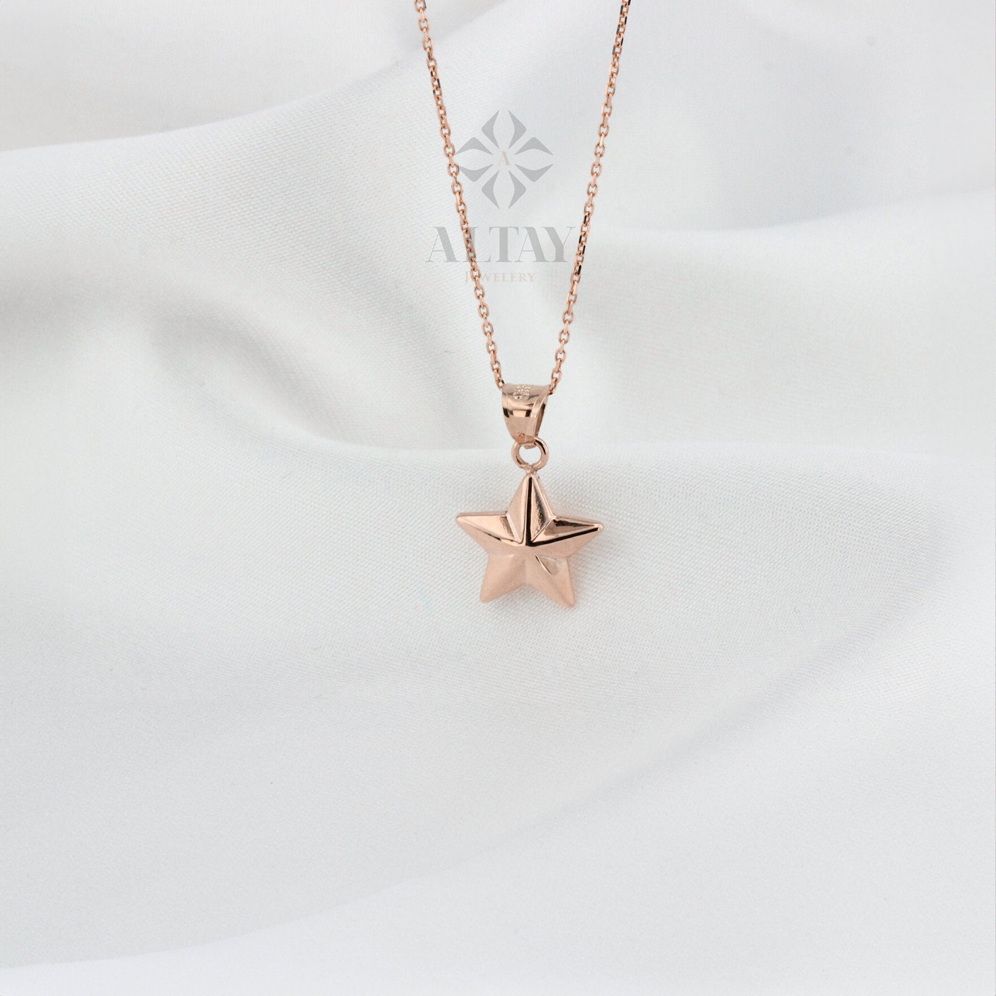 14K Gold Star Necklace, Small Star Pendant, 3D Star Charm Necklace, Stars Dainty Charm, Simple Tiny Necklace, Boho Jewelry, Gift for Her