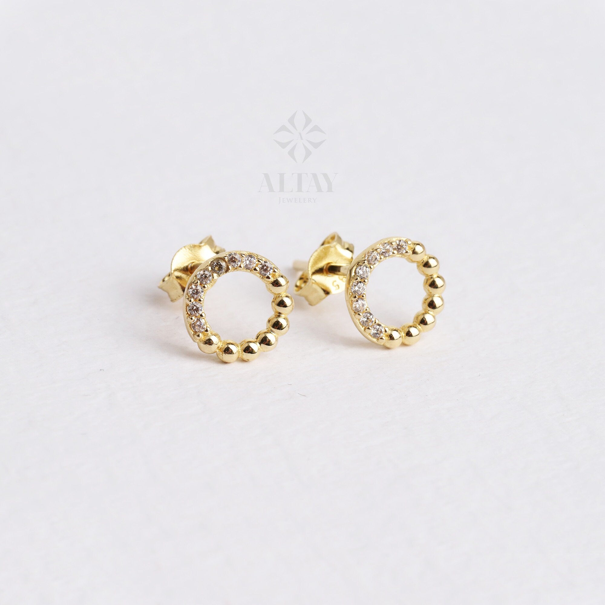 14K Gold Circle Stud Earrings, Circle Shape Studs, Round Earrings, Open Circle Studs, Geometric Earrings, Solid Gold Earrings, Moms Gift