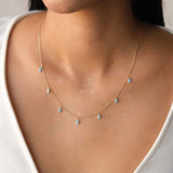 14K Gold Turquoise Dangling Necklace, Multi Baguette Necklace